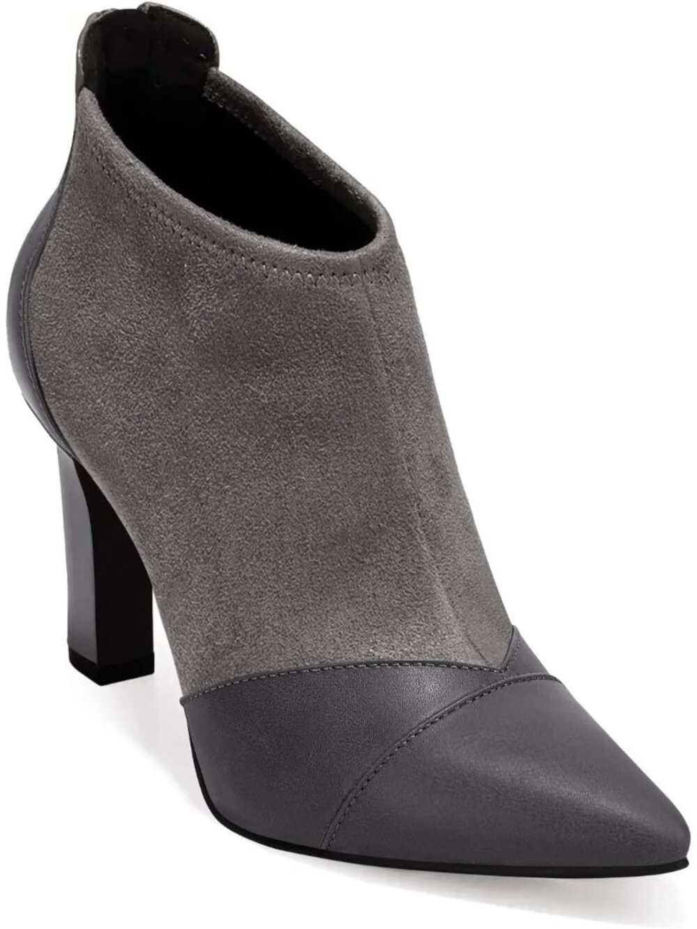 Women's Grey Pointed Toe Stiletto High Heel Splicing with Back Zipper Boots